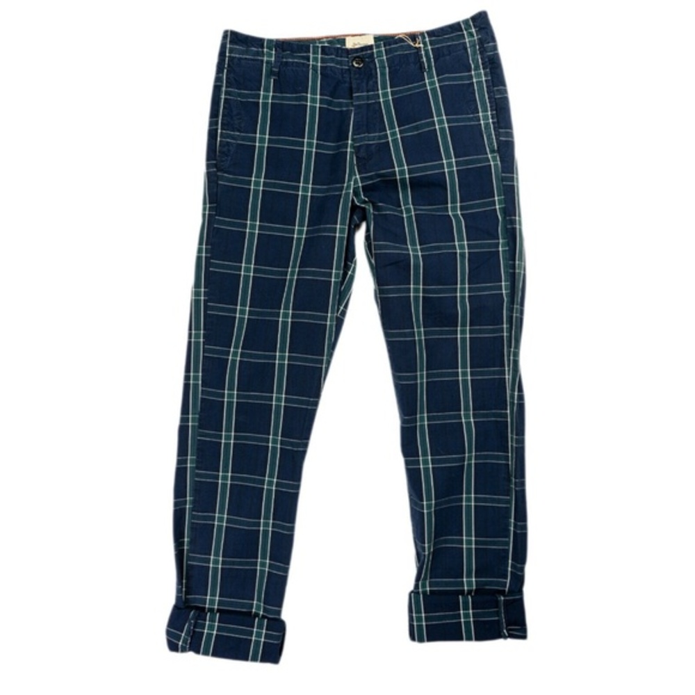 Bellerose Kids Mid-Rise Plaid Straight Leg Pants w/ Tags, Blue, Size: 16